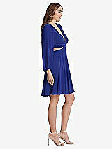 Side View Thumbnail - Cobalt Blue Bishop Sleeve Ruffled Chiffon Cutout Mini Dress - Hannah