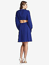 Rear View Thumbnail - Cobalt Blue Bishop Sleeve Ruffled Chiffon Cutout Mini Dress - Hannah