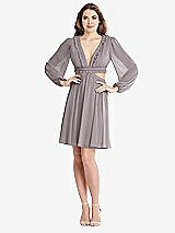 Alt View 1 Thumbnail - Cashmere Gray Bishop Sleeve Ruffled Chiffon Cutout Mini Dress - Hannah