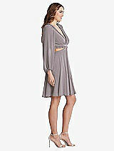 Side View Thumbnail - Cashmere Gray Bishop Sleeve Ruffled Chiffon Cutout Mini Dress - Hannah