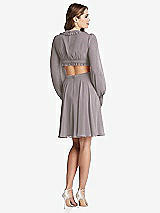 Rear View Thumbnail - Cashmere Gray Bishop Sleeve Ruffled Chiffon Cutout Mini Dress - Hannah