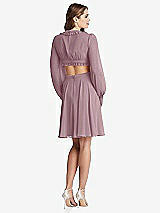 Rear View Thumbnail - Dusty Rose Bishop Sleeve Ruffled Chiffon Cutout Mini Dress - Hannah
