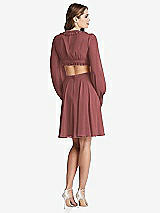 Rear View Thumbnail - English Rose Bishop Sleeve Ruffled Chiffon Cutout Mini Dress - Hannah