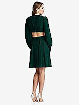 Rear View Thumbnail - Evergreen Bishop Sleeve Ruffled Chiffon Cutout Mini Dress - Hannah