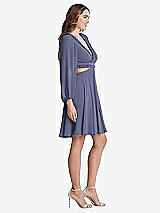Side View Thumbnail - French Blue Bishop Sleeve Ruffled Chiffon Cutout Mini Dress - Hannah