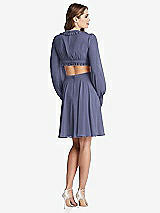 Rear View Thumbnail - French Blue Bishop Sleeve Ruffled Chiffon Cutout Mini Dress - Hannah