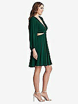 Side View Thumbnail - Hunter Green Bishop Sleeve Ruffled Chiffon Cutout Mini Dress - Hannah