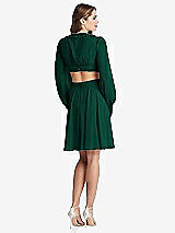 Rear View Thumbnail - Hunter Green Bishop Sleeve Ruffled Chiffon Cutout Mini Dress - Hannah
