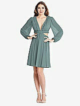 Alt View 1 Thumbnail - Icelandic Bishop Sleeve Ruffled Chiffon Cutout Mini Dress - Hannah