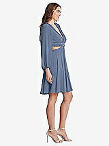 Side View Thumbnail - Larkspur Blue Bishop Sleeve Ruffled Chiffon Cutout Mini Dress - Hannah