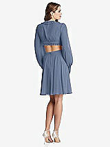 Rear View Thumbnail - Larkspur Blue Bishop Sleeve Ruffled Chiffon Cutout Mini Dress - Hannah