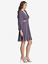 Side View Thumbnail - Lavender Bishop Sleeve Ruffled Chiffon Cutout Mini Dress - Hannah