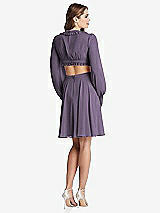 Rear View Thumbnail - Lavender Bishop Sleeve Ruffled Chiffon Cutout Mini Dress - Hannah
