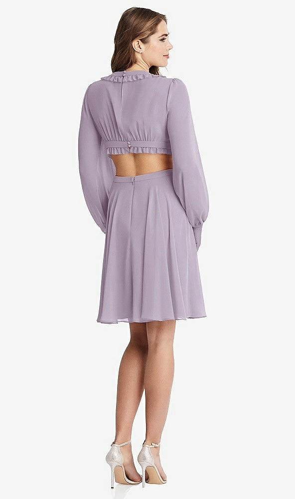 Back View - Lilac Haze Bishop Sleeve Ruffled Chiffon Cutout Mini Dress - Hannah