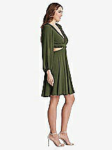 Side View Thumbnail - Olive Green Bishop Sleeve Ruffled Chiffon Cutout Mini Dress - Hannah