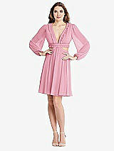 Alt View 1 Thumbnail - Peony Pink Bishop Sleeve Ruffled Chiffon Cutout Mini Dress - Hannah