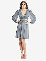 Alt View 1 Thumbnail - Platinum Bishop Sleeve Ruffled Chiffon Cutout Mini Dress - Hannah