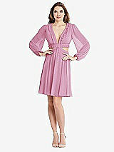 Alt View 1 Thumbnail - Powder Pink Bishop Sleeve Ruffled Chiffon Cutout Mini Dress - Hannah