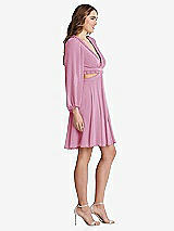Side View Thumbnail - Powder Pink Bishop Sleeve Ruffled Chiffon Cutout Mini Dress - Hannah