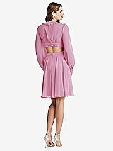Rear View Thumbnail - Powder Pink Bishop Sleeve Ruffled Chiffon Cutout Mini Dress - Hannah