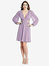 Alt View 1 Thumbnail - Pale Purple Bishop Sleeve Ruffled Chiffon Cutout Mini Dress - Hannah