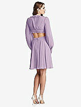 Rear View Thumbnail - Pale Purple Bishop Sleeve Ruffled Chiffon Cutout Mini Dress - Hannah