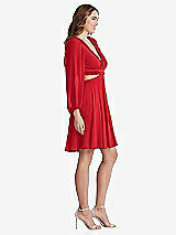 Side View Thumbnail - Parisian Red Bishop Sleeve Ruffled Chiffon Cutout Mini Dress - Hannah