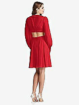 Rear View Thumbnail - Parisian Red Bishop Sleeve Ruffled Chiffon Cutout Mini Dress - Hannah