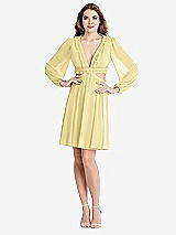 Alt View 1 Thumbnail - Pale Yellow Bishop Sleeve Ruffled Chiffon Cutout Mini Dress - Hannah