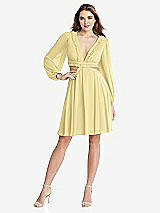 Front View Thumbnail - Pale Yellow Bishop Sleeve Ruffled Chiffon Cutout Mini Dress - Hannah