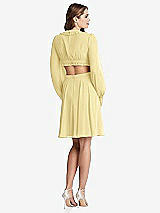 Rear View Thumbnail - Pale Yellow Bishop Sleeve Ruffled Chiffon Cutout Mini Dress - Hannah