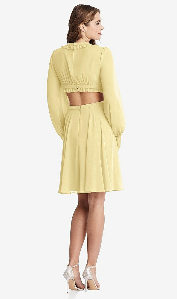 Back View - Pale Yellow Bishop Sleeve Ruffled Chiffon Cutout Mini Dress - Hannah