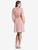 Rear View Thumbnail - Rose - PANTONE Rose Quartz Bishop Sleeve Ruffled Chiffon Cutout Mini Dress - Hannah