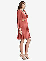 Side View Thumbnail - Coral Pink Bishop Sleeve Ruffled Chiffon Cutout Mini Dress - Hannah