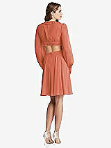 Rear View Thumbnail - Terracotta Copper Bishop Sleeve Ruffled Chiffon Cutout Mini Dress - Hannah