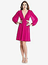 Alt View 1 Thumbnail - Think Pink Bishop Sleeve Ruffled Chiffon Cutout Mini Dress - Hannah
