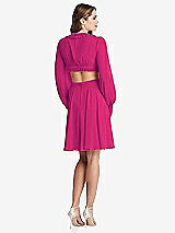 Rear View Thumbnail - Think Pink Bishop Sleeve Ruffled Chiffon Cutout Mini Dress - Hannah