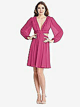 Alt View 1 Thumbnail - Tea Rose Bishop Sleeve Ruffled Chiffon Cutout Mini Dress - Hannah
