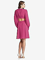 Rear View Thumbnail - Tea Rose Bishop Sleeve Ruffled Chiffon Cutout Mini Dress - Hannah