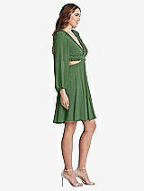 Side View Thumbnail - Vineyard Green Bishop Sleeve Ruffled Chiffon Cutout Mini Dress - Hannah