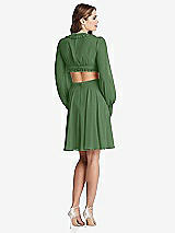 Rear View Thumbnail - Vineyard Green Bishop Sleeve Ruffled Chiffon Cutout Mini Dress - Hannah