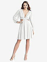 Front View Thumbnail - White Bishop Sleeve Ruffled Chiffon Cutout Mini Dress - Hannah