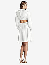 Rear View Thumbnail - White Bishop Sleeve Ruffled Chiffon Cutout Mini Dress - Hannah