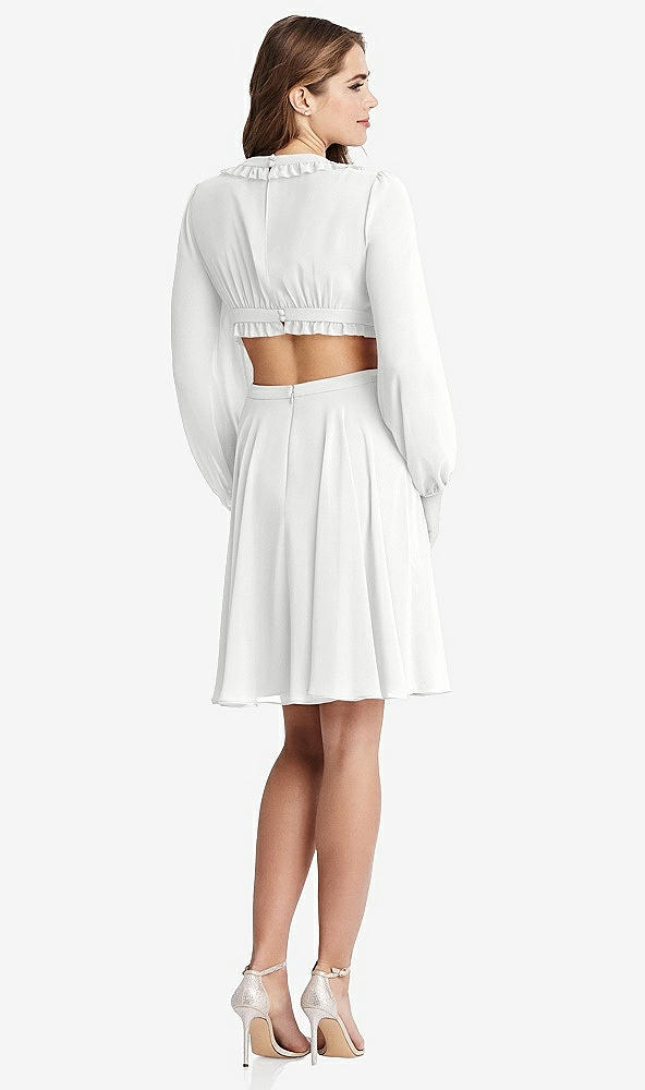 Back View - White Bishop Sleeve Ruffled Chiffon Cutout Mini Dress - Hannah