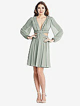 Alt View 1 Thumbnail - Willow Green Bishop Sleeve Ruffled Chiffon Cutout Mini Dress - Hannah