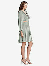 Side View Thumbnail - Willow Green Bishop Sleeve Ruffled Chiffon Cutout Mini Dress - Hannah