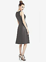 Rear View Thumbnail - Caviar Gray Sleeveless V-Neck Satin Midi Dress with Pockets