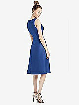 Rear View Thumbnail - Classic Blue Sleeveless V-Neck Satin Midi Dress with Pockets