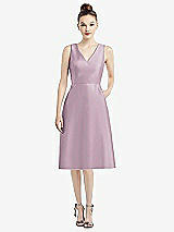 Front View Thumbnail - Suede Rose Sleeveless V-Neck Satin Midi Dress with Pockets