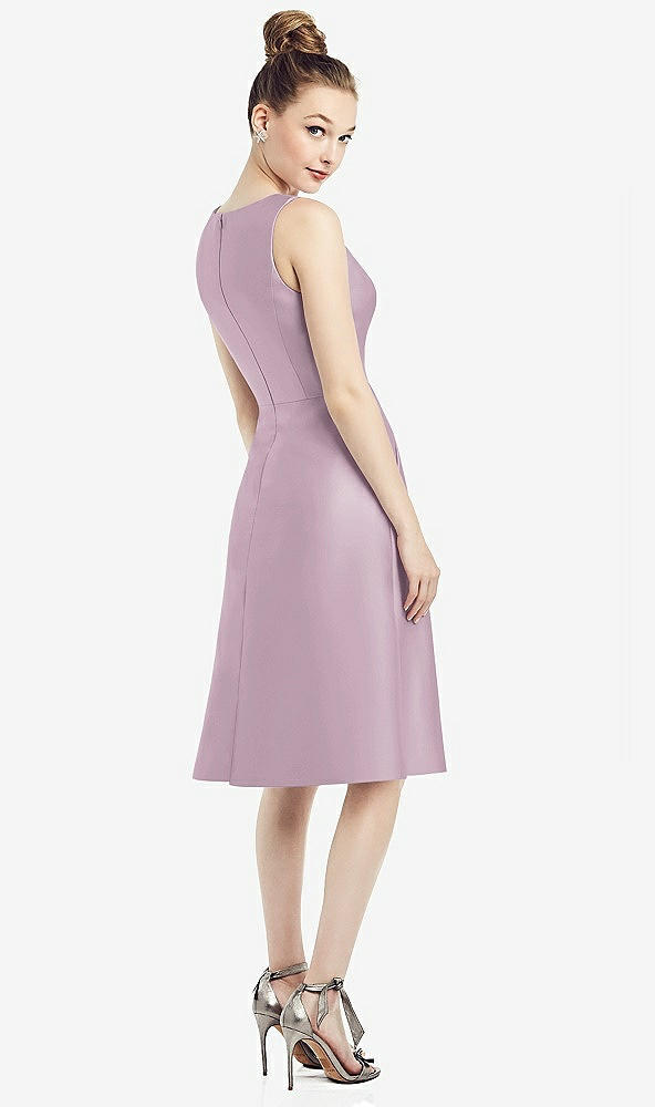 Back View - Suede Rose Sleeveless V-Neck Satin Midi Dress with Pockets